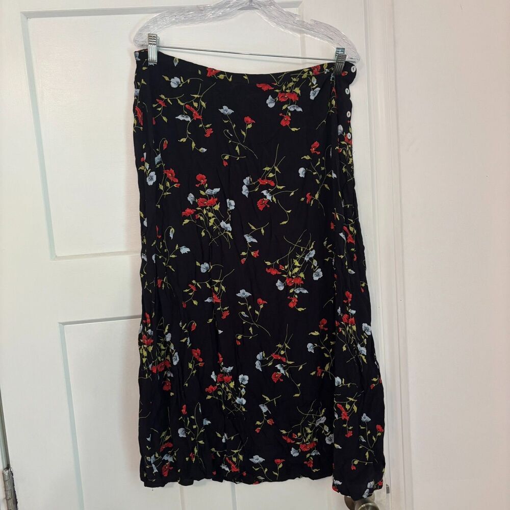 Vintage Jay Peters size 16 Dark Floral Boho Flowy 90s Midi Skirt Whimsygoth